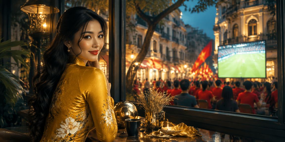 Người phụ nữ mặc áo dài tại Hà Nội theo dõi trận bóng đá và đặt cược trực tuyến