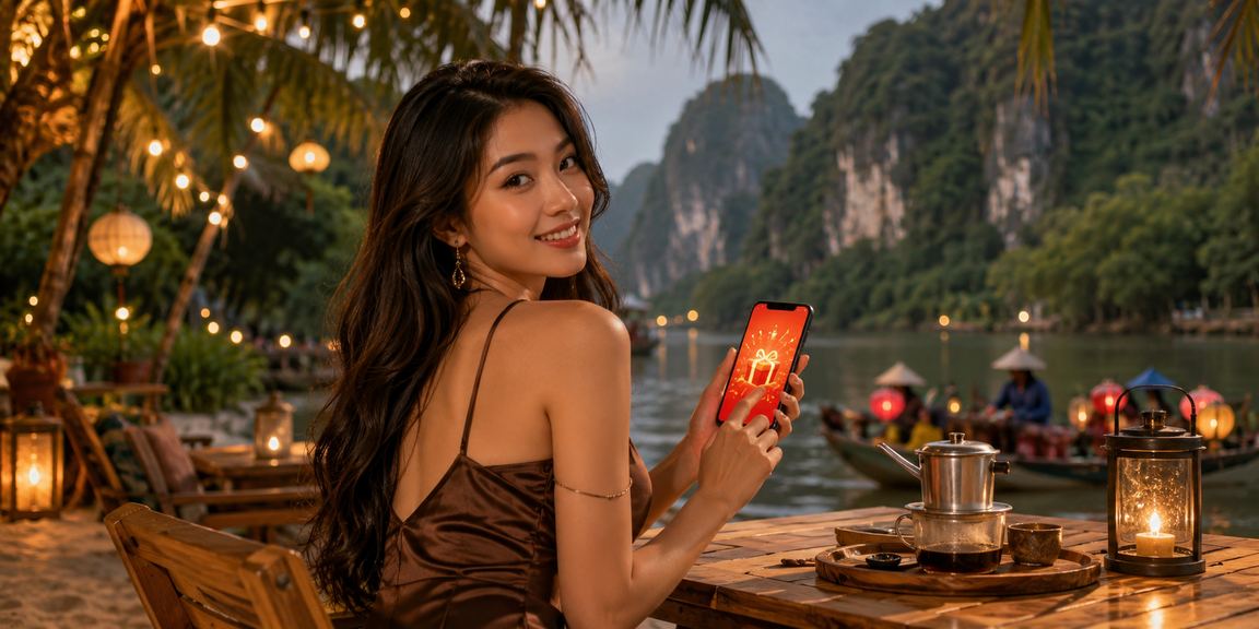 Người dùng Việt Nam tại Ninh Bình nhận phong bao đỏ và uống cà phê khi tham gia chương trình ưu đãi trực tuyến